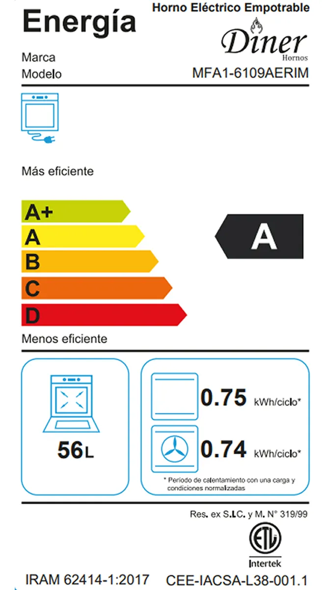 Horno De Empotrar Electrico Diner Hornos 9 Funciones Coccion3d Modo Descongelar Mfa1-6109aerim Negro - Image 2